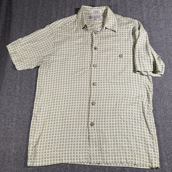 Vintage 90s IMPRINTS Shirt Mens Med Geometric Preppy Hipster Bowling Camp - Picture 2 of 8